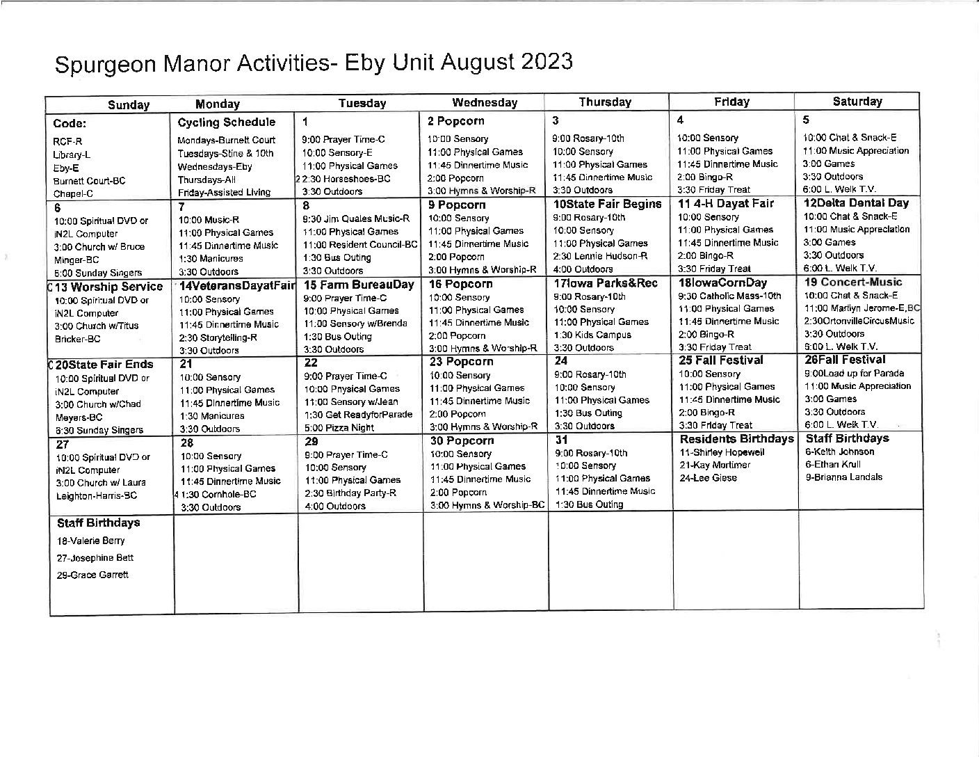 Activities Calendar activities-calendar