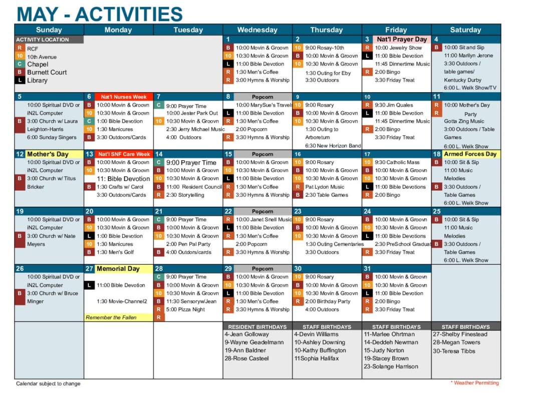 Activities Calendar activities-calendar